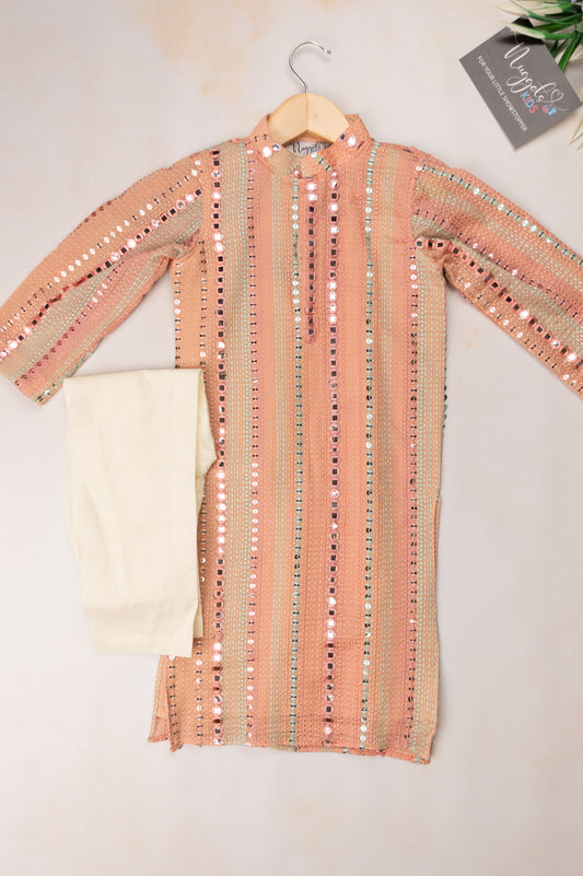 Pre Order: Peach embroidered kurta with Straight Pants