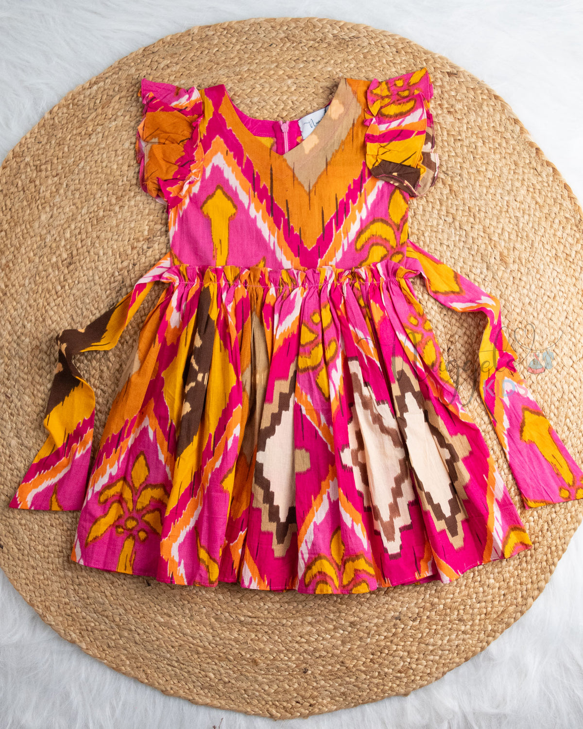 Ready to Ship: Pink Cotton Frock with Ruffle Sleeves