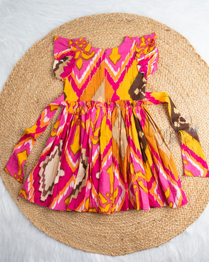 Ready to Ship: Pink Cotton Frock with Ruffle Sleeves