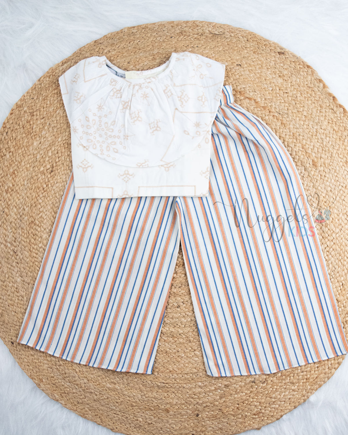 Ready to Ship: Offwhite Hakoba Crop Top  And Straight Cotton Palazzo Pant