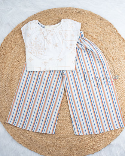Ready to Ship: Offwhite Hakoba Crop Top  And Straight Cotton Palazzo Pant