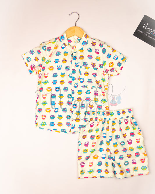 Ready to Ship: Owl Printed Swiss Cotton Co-ord Set