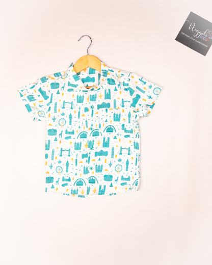 Ready to Ship: London Printed Swiss Cotton Shirt with Front Pocket