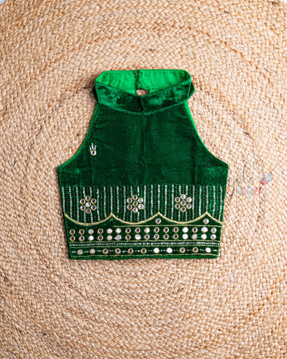 Ready to Ship: Green Velvet Designer Halter Neck Top