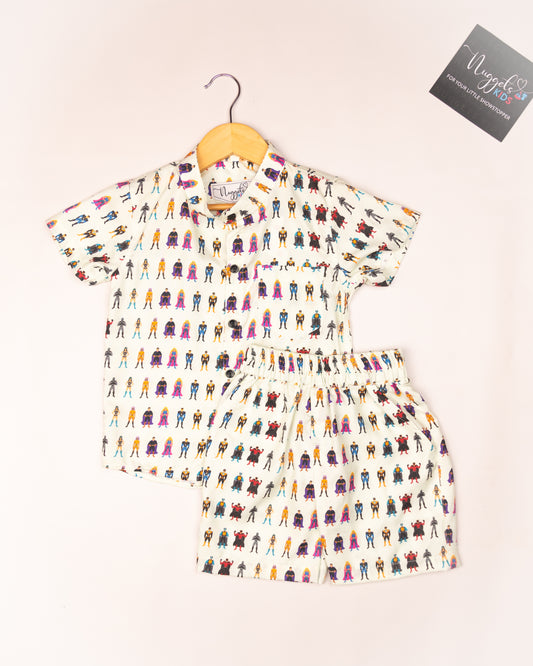 Ready to Ship: Super Heroes Printed Swiss Cotton Co-ord Set