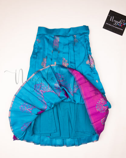 Ready to Ship: Blue and Magenta Designer Pattern Blouse Pattu Pavada Set