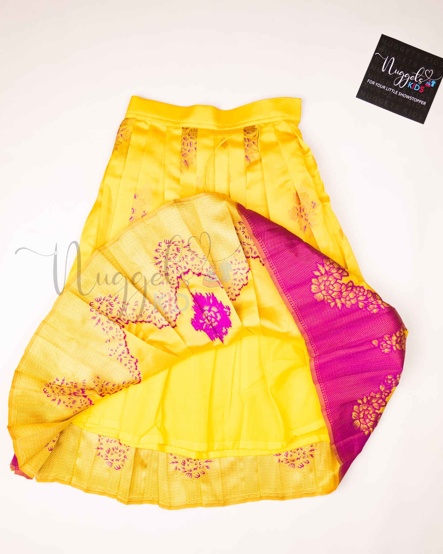 Ready to Ship: Yellow and Purple Designer Pattern Blouse Pattu Pavada Set