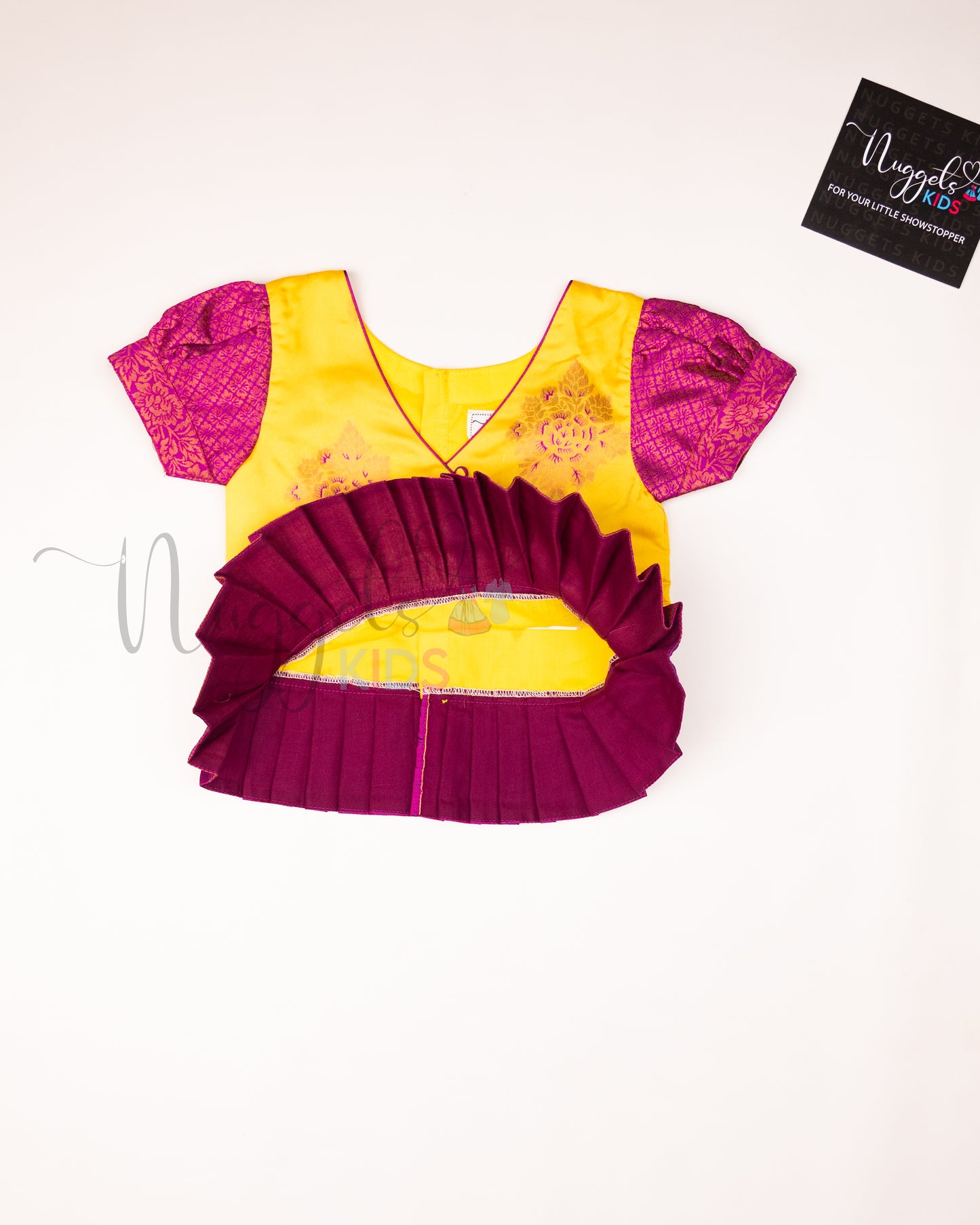 Ready to Ship: Yellow and Purple Designer Pattern Blouse Pattu Pavada Set