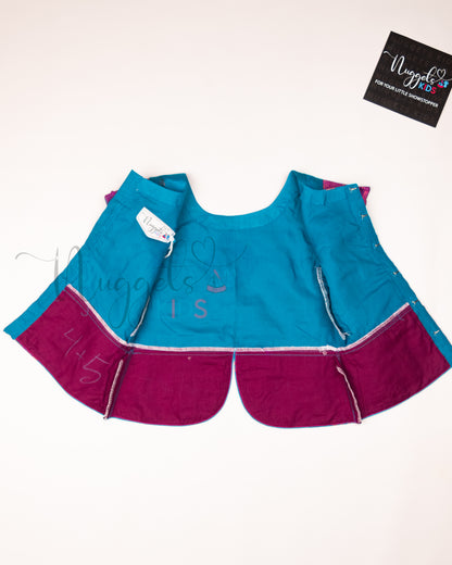 Ready to Ship: Blue and Magenta Designer Pattern Blouse Pattu Pavada Set