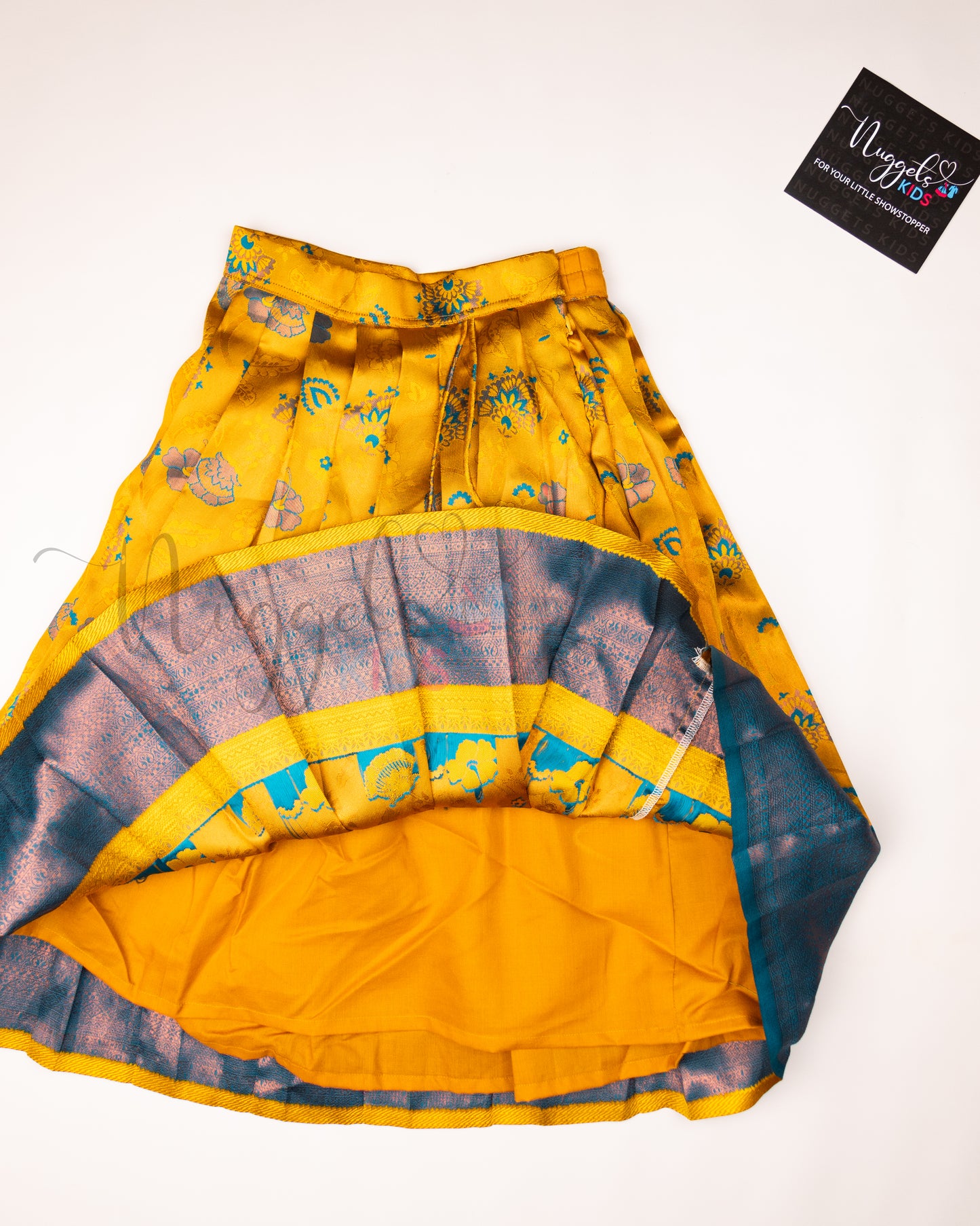 Ready to Ship: Yellow and Blue Aari work Blouse Pattu Pavada Set