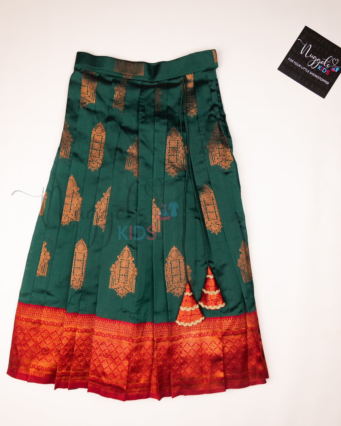 Ready to Ship: Green and Red Aari work Blouse Pattu Pavada Set