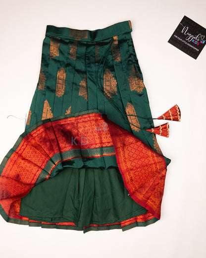 Ready to Ship: Green and Red Aari work Blouse Pattu Pavada Set