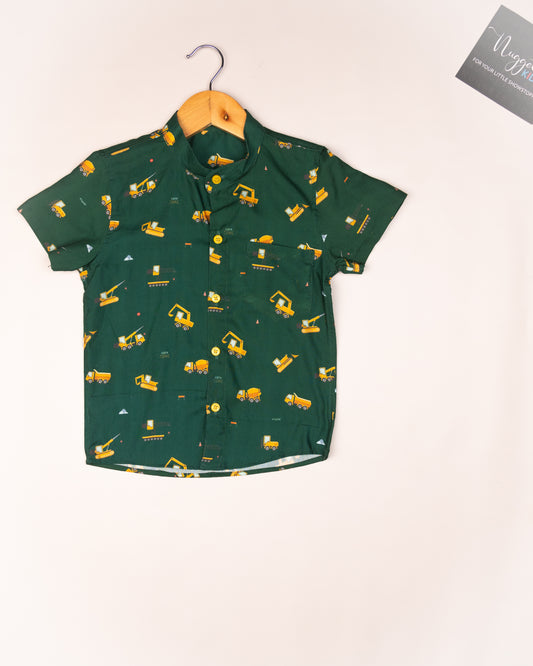 Ready to Ship: Tractor Printed Swiss Cotton Shirt with Front Pocket