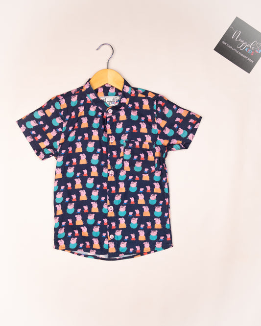 Ready to Ship: Peppa Pig Printed Swiss Cotton Shirt with Front Pocket
