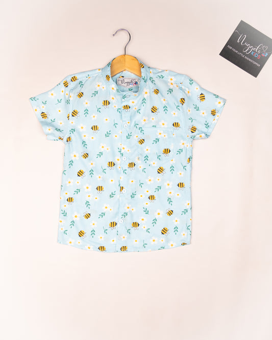 Ready to Ship: Busy Bee Printed Swiss Cotton Shirt with Front Pocket