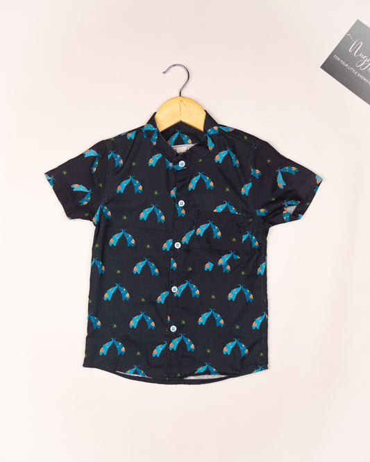 Ready to Ship: Happy Elephants Printed Swiss Cotton Shirt with Front Pocket
