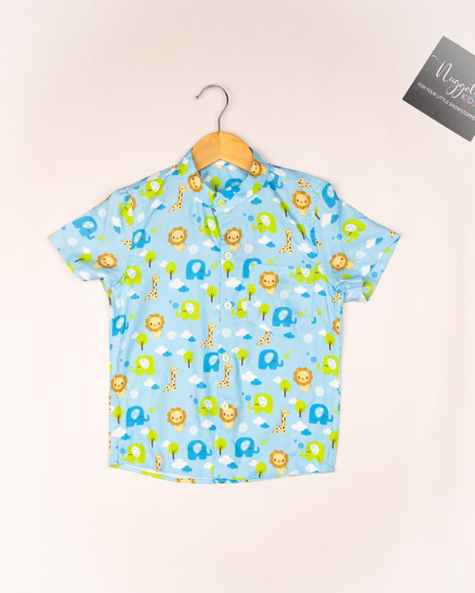 Ready to Ship: Jungle Lions Printed Swiss Cotton Shirt with Front Pocket