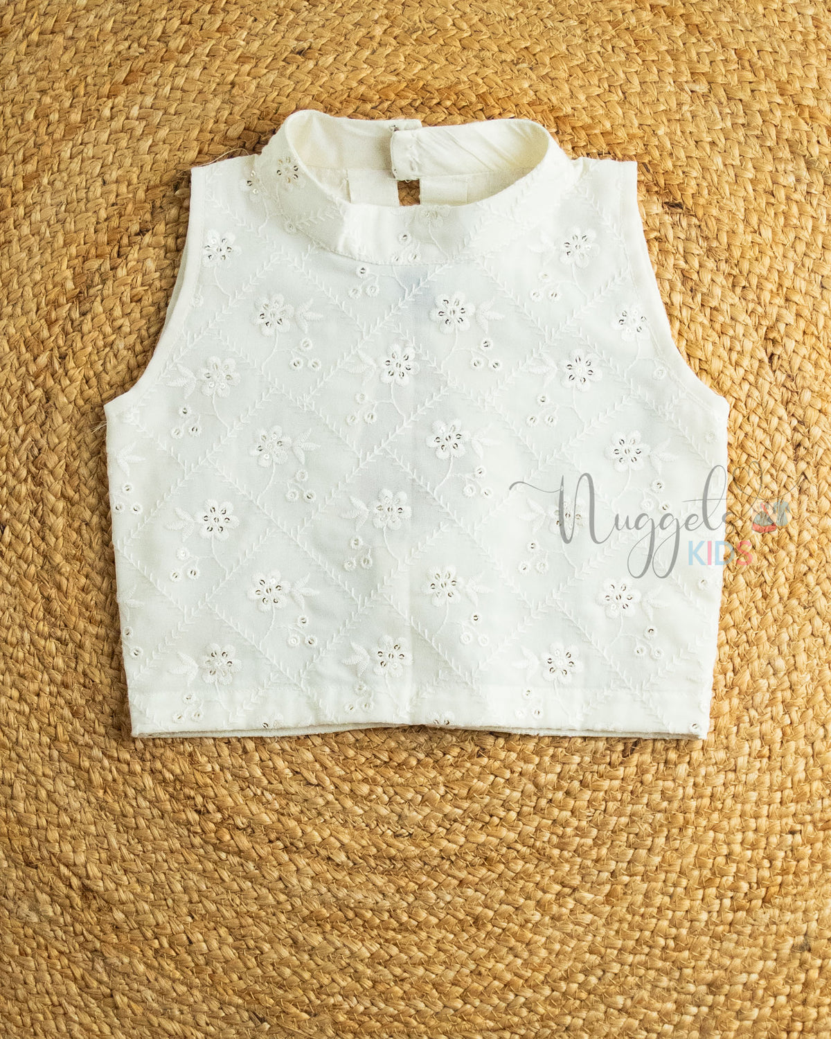 Pre Order: White Sleeveless  Embroidered Designer Crop Top Peach Sequined Lehenga Set