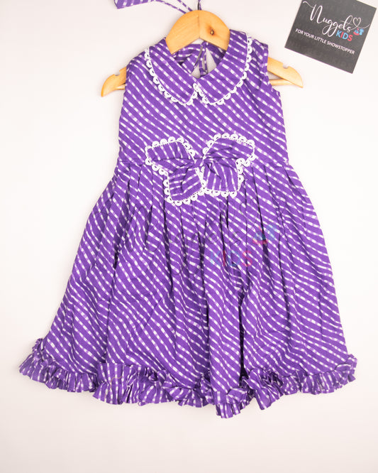 Ready to Ship: Lavender Butterfly bowed frock with Peter Pan Collar, Frilly Flare and Back Tie