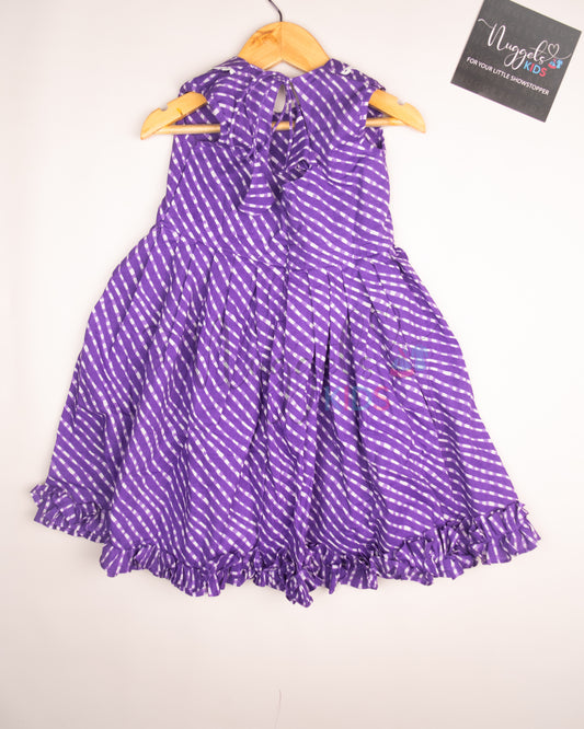 Ready to Ship: Lavender Butterfly bowed frock with Peter Pan Collar, Frilly Flare and Back Tie