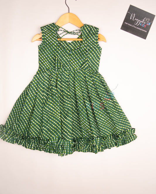 Ready to Ship: Green Butterfly bowed frock with Peter Pan Collar, Frilly Flare and Back Tie