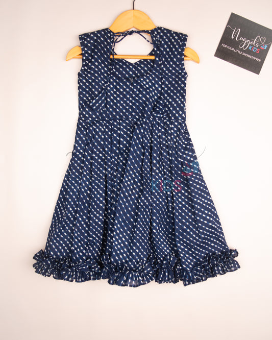 Ready to Ship: Ink Blue Butterfly bowed frock with Peter Pan Collar, Frilly Flare and Back Tie