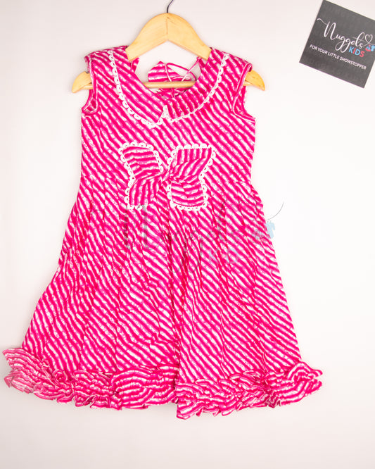 Ready to Ship: Pink Butterfly bowed frock with Peter Pan Collar, Frilly Flare and Back Tie