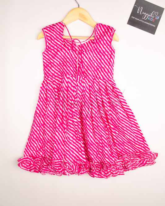 Ready to Ship: Pink Butterfly bowed frock with Peter Pan Collar, Frilly Flare and Back Tie