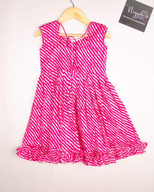 Ready to Ship: Pink Butterfly bowed frock with Peter Pan Collar, Frilly Flare and Back Tie