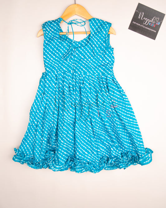 Ready to Ship: Sky Blue Butterfly bowed frock with Peter Pan Collar, Frilly Flare and Back Tie