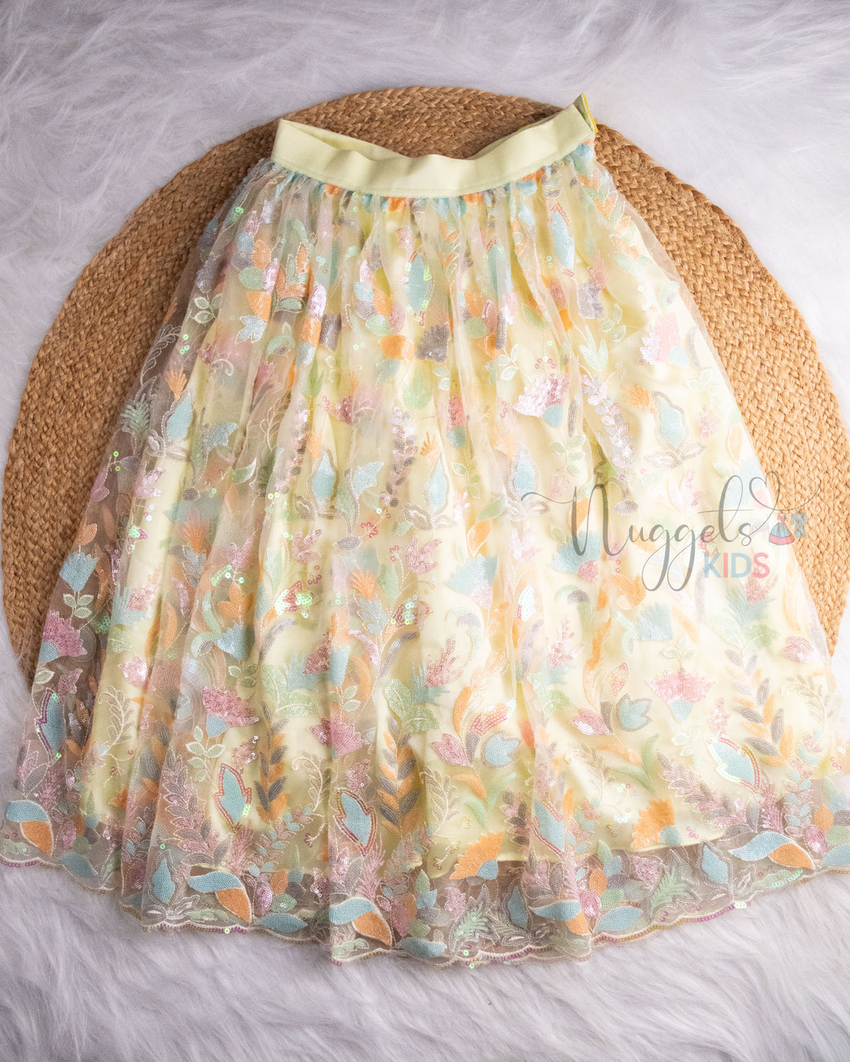 Pre Order: Baby Pink One Shoulder Crop Top and Mellon Yellow Sequined lehenga Set