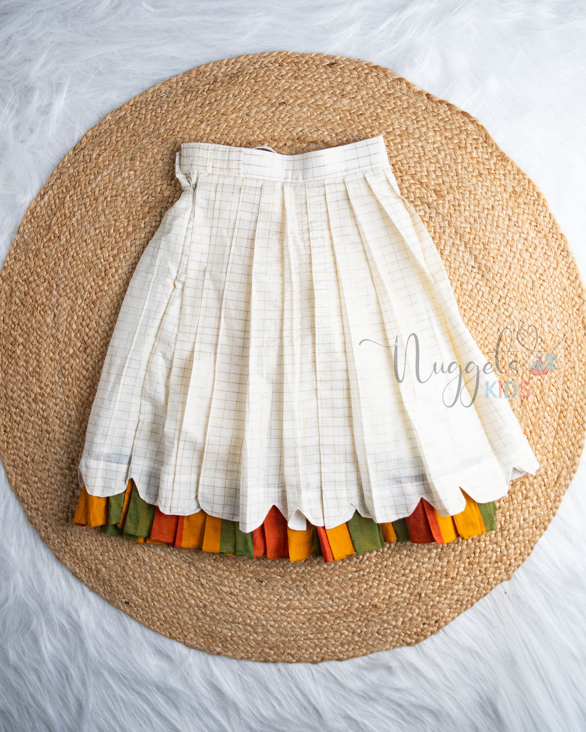 Ready to Ship: Madras Checks Cotton Top  And Golden Checks Scalloped Lehenga