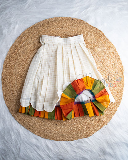 Ready to Ship: Madras Checks Cotton Top  And Golden Checks Scalloped Lehenga