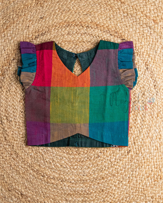Ready to Ship: Madras Checks Cotton Top And Golden Checks Scalloped Lehenga