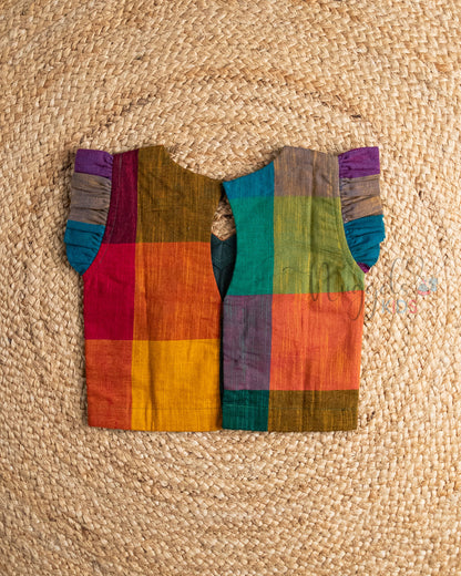 Ready to Ship: Madras Checks Cotton Top  And Golden Checks Scalloped Lehenga