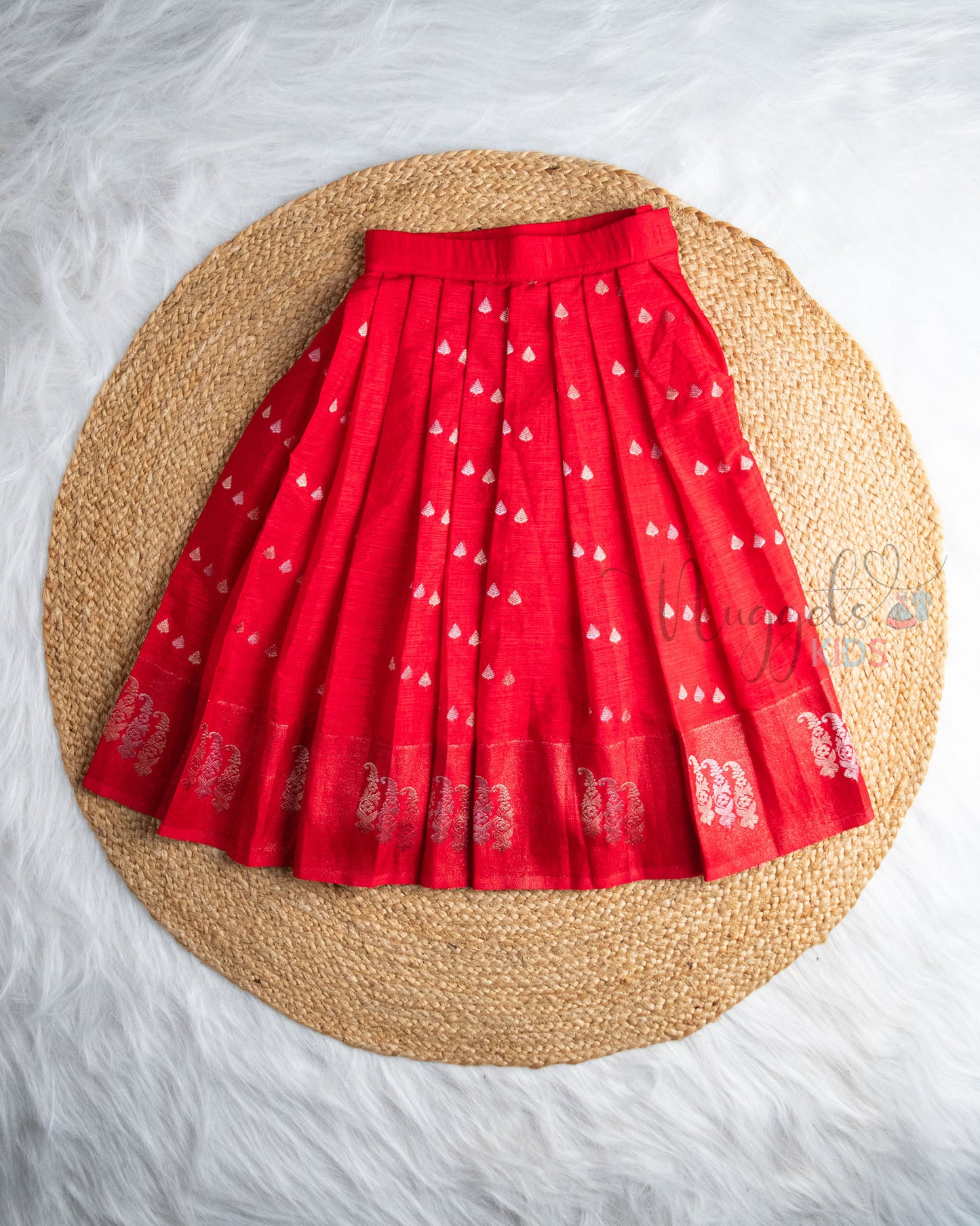Ready to Ship: Ink Blue Designer Top And Red Banarasi Silk Lehenga