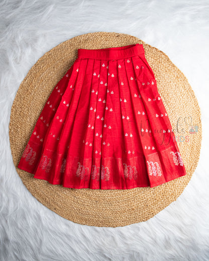 Ready to Ship: Ink Blue Designer Top And Red Banarasi Silk Lehenga