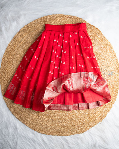 Ready to Ship: Ink Blue Designer Top And Red Banarasi Silk Lehenga