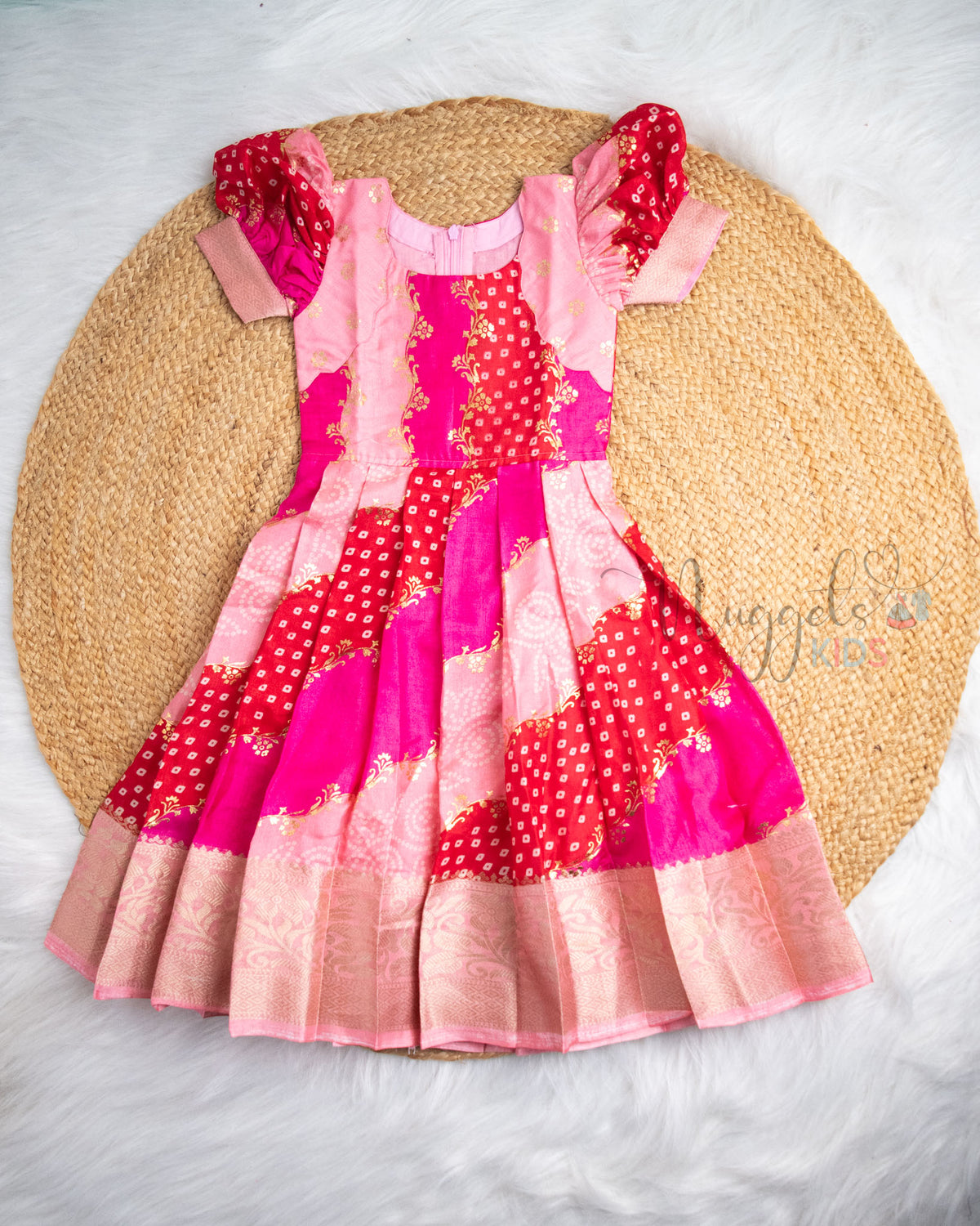 Ready to Ship: Pink Kalamkari Printed Semi Silk Pattu Gown