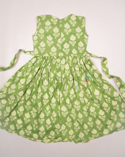 Ready to Ship: Green and Lime Cotton frock with Pleated Neck Detailing