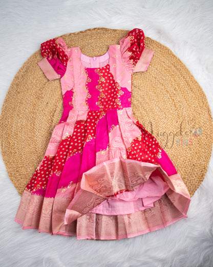 Ready to Ship: Pink Kalamkari Printed Semi Silk Pattu Gown