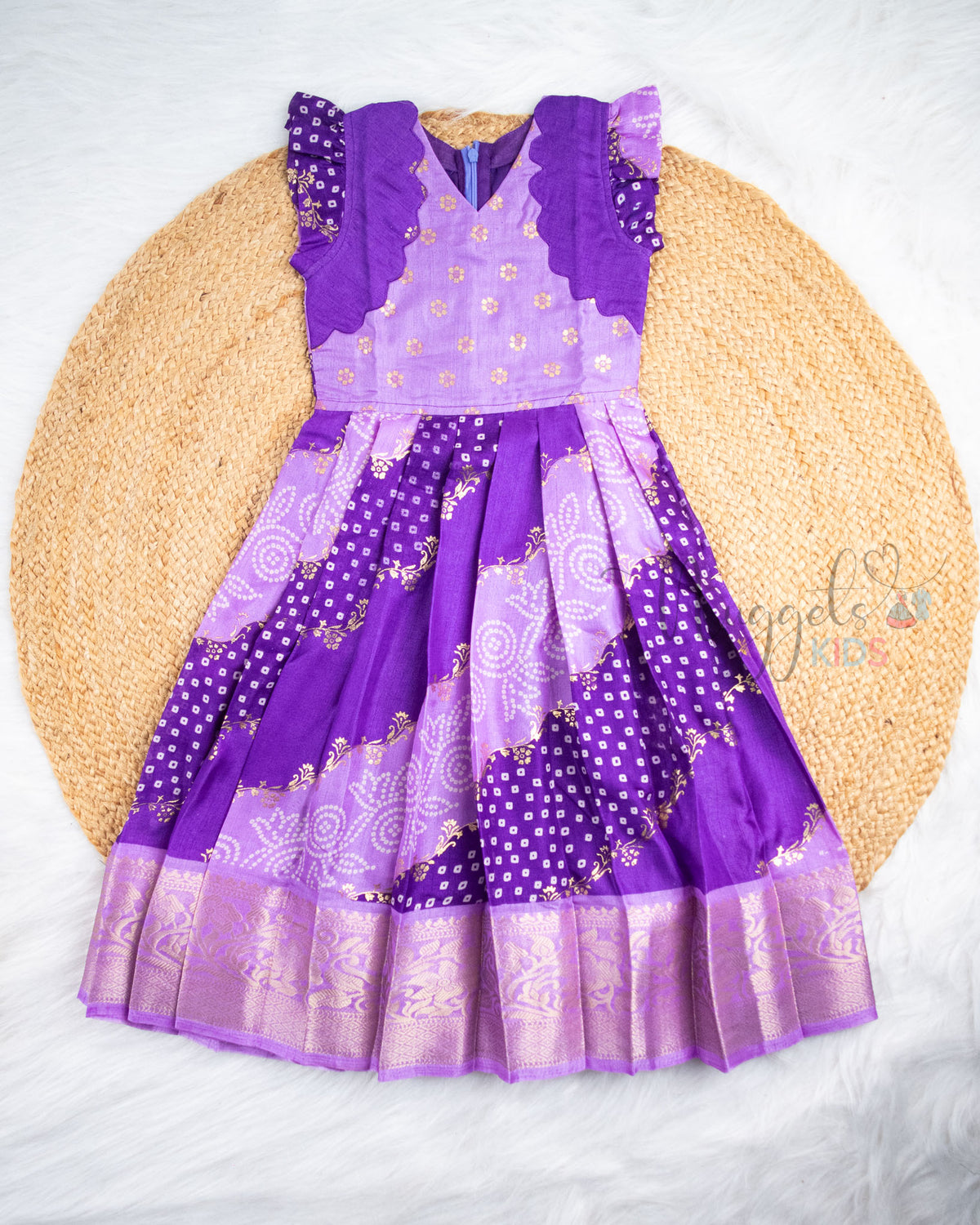 Ready to Ship: Violet Kalamkari Printed Semi Silk Pattu Gown