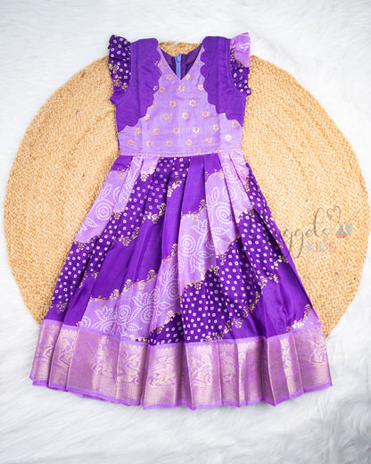 Ready to Ship: Violet Kalamkari Printed Semi Silk Pattu Gown