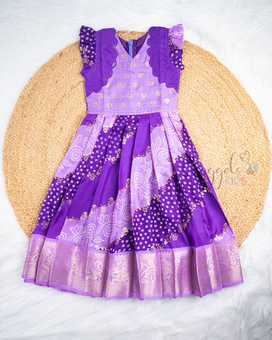 Ready to Ship: Violet Kalamkari Printed Semi Silk Pattu Gown