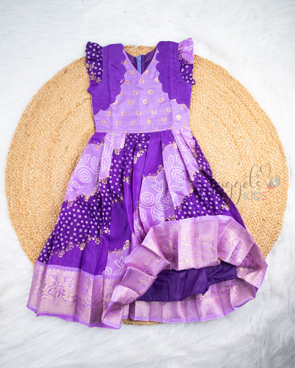 Ready to Ship: Violet Kalamkari Printed Semi Silk Pattu Gown