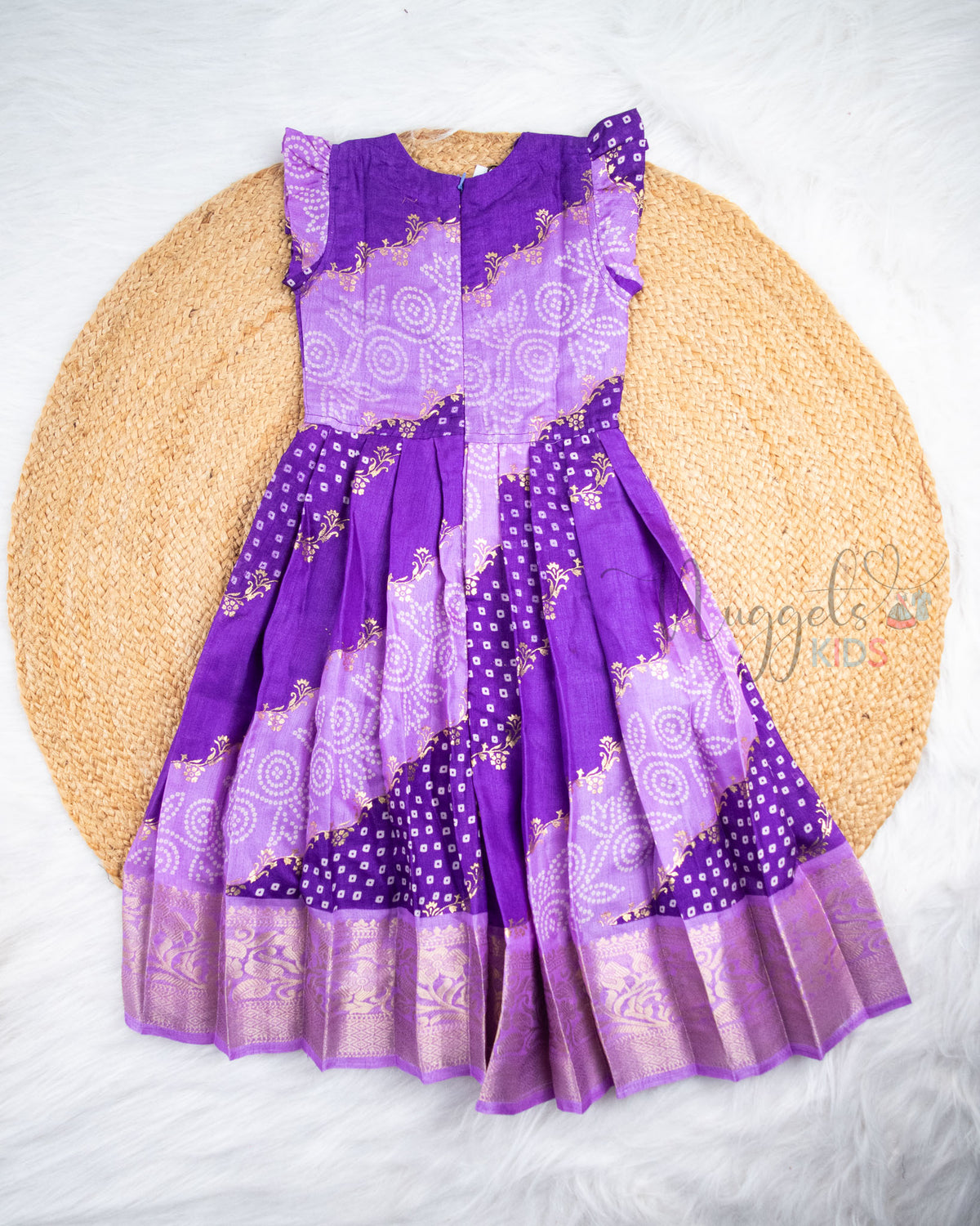 Ready to Ship: Violet Kalamkari Printed Semi Silk Pattu Gown