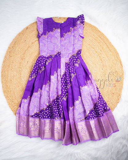 Ready to Ship: Violet Kalamkari Printed Semi Silk Pattu Gown