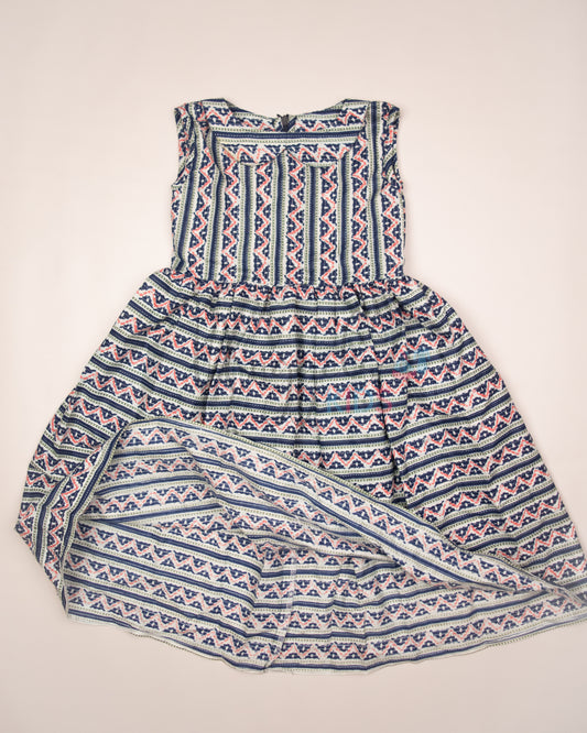 Ready to Ship: Blue and Pink Katha Cotton frock with Peter Pan Collar