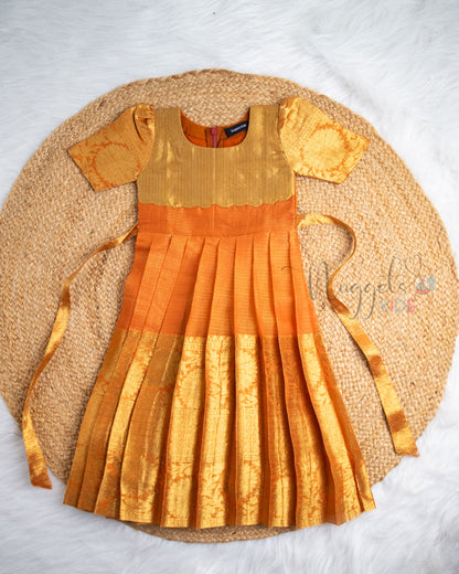 Ready to Ship: Orange Kota Tissue Pattu Gown