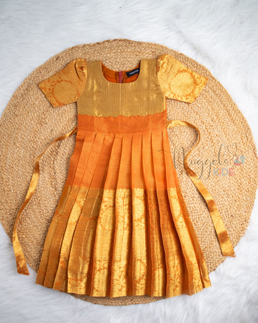 Ready to Ship: Orange Kota Tissue Pattu Gown